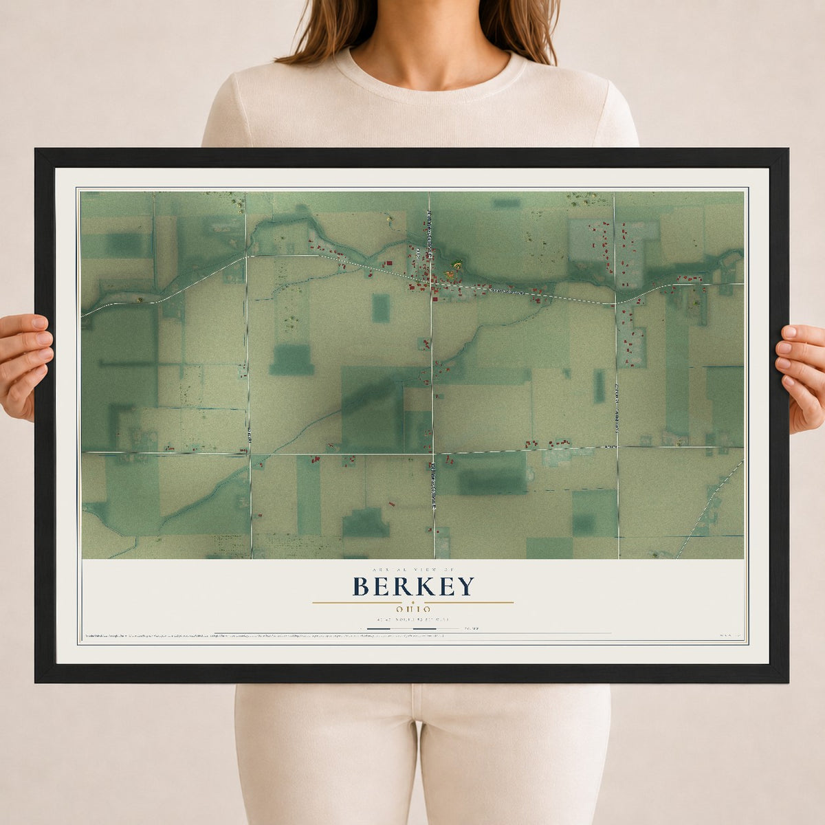 Map of Berkey, Ohio, 18 x 24 inch print in a black wood frame
