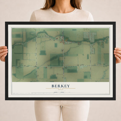 Map of Berkey, Ohio, 18 x 24 inch print in a black wood frame
