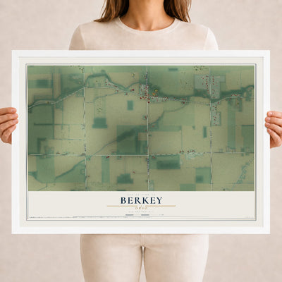 Map of Berkey, Ohio, 18 x 24 inch print in a white wood frame