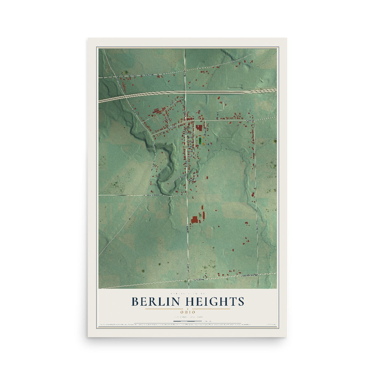 Map of Berlin Heights, Ohio, 12 x 18 inch unframed archival matte print