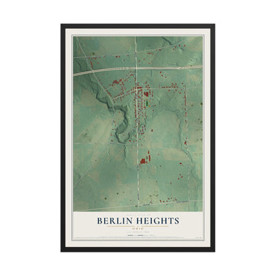 Map of Berlin Heights, Ohio, 12 x 18 inch print in a black wood frame