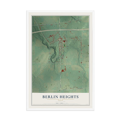 Map of Berlin Heights, Ohio, 12 x 18 inch print in a white wood frame