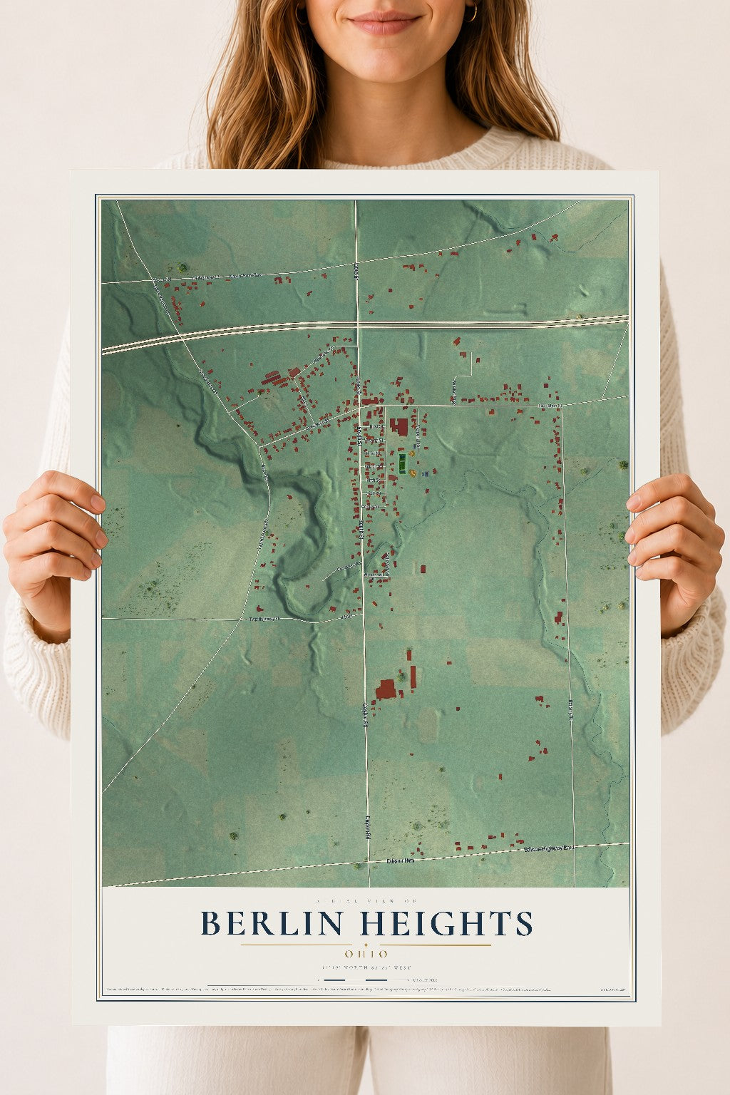 Map of Berlin Heights, Ohio, 18 x 24 inch unframed archival matte print