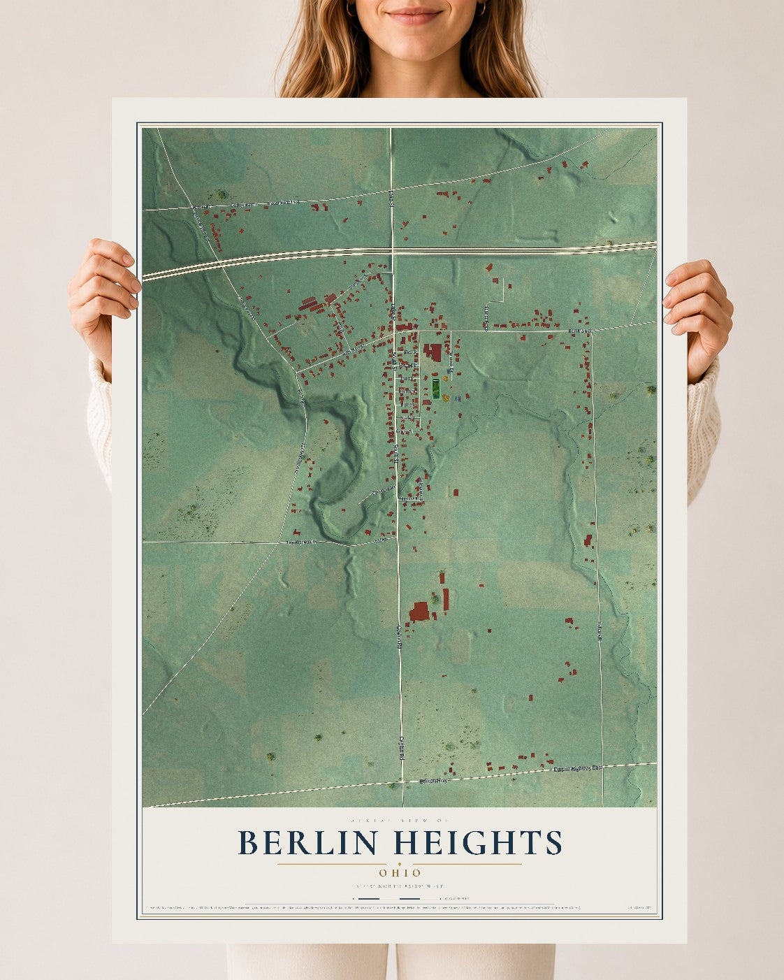 Map of Berlin Heights, Ohio, 24 x 36 inch unframed archival matte print