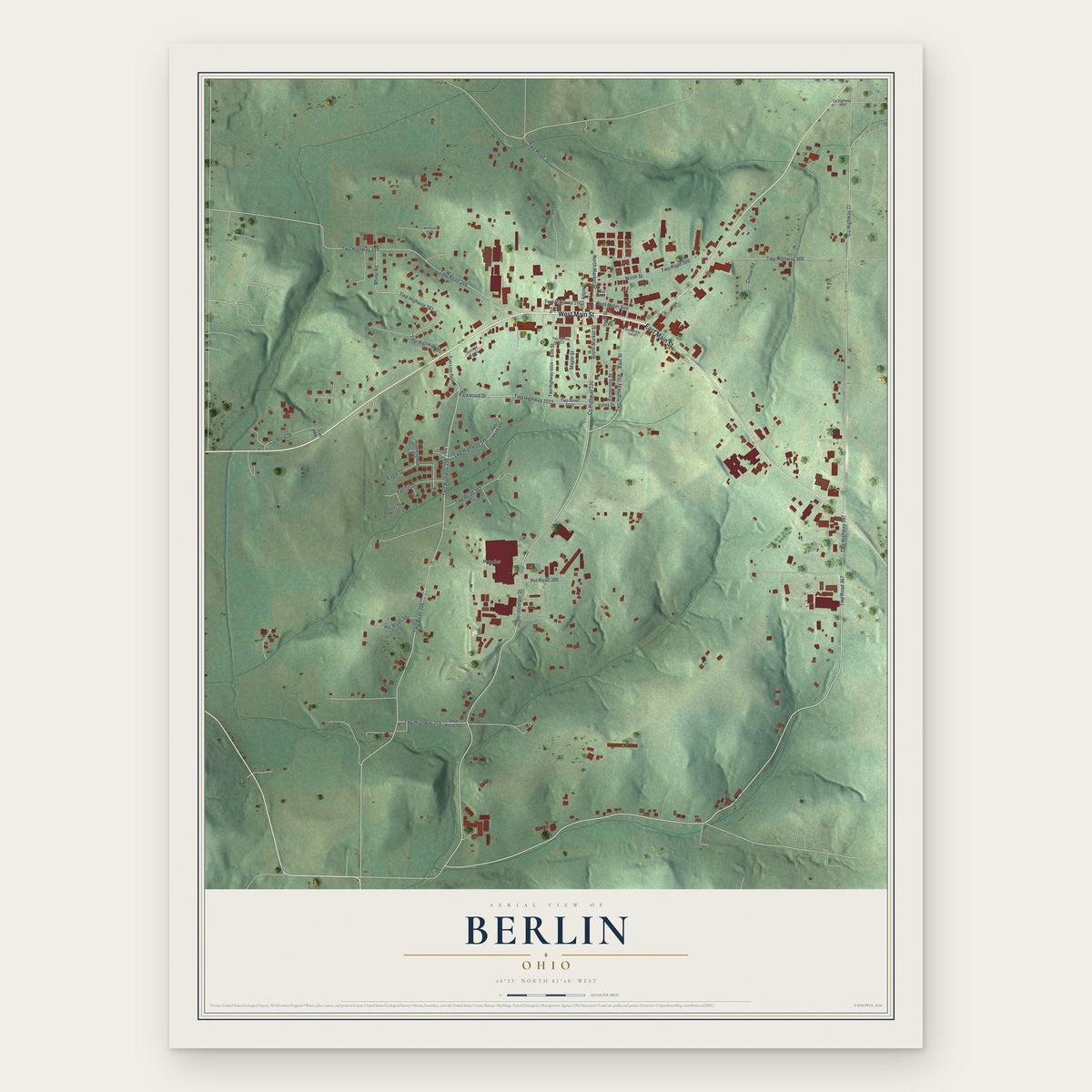 Berlin, Ohio map print, the full design