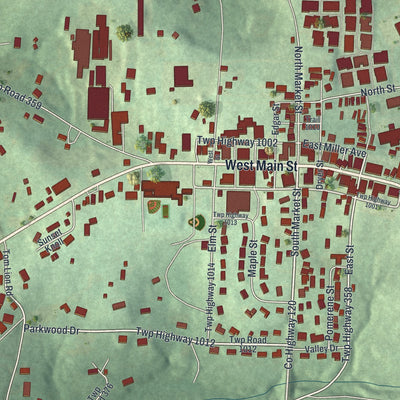 Close-up of the map of Berlin, Ohio print showing street and building detail