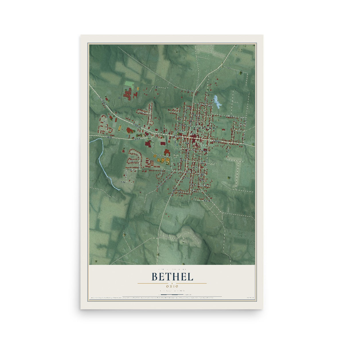 Map of Bethel, Ohio, 12 x 18 inch unframed archival matte print