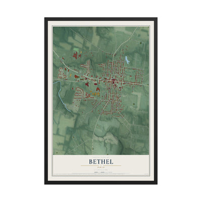 Map of Bethel, Ohio, 12 x 18 inch print in a black wood frame