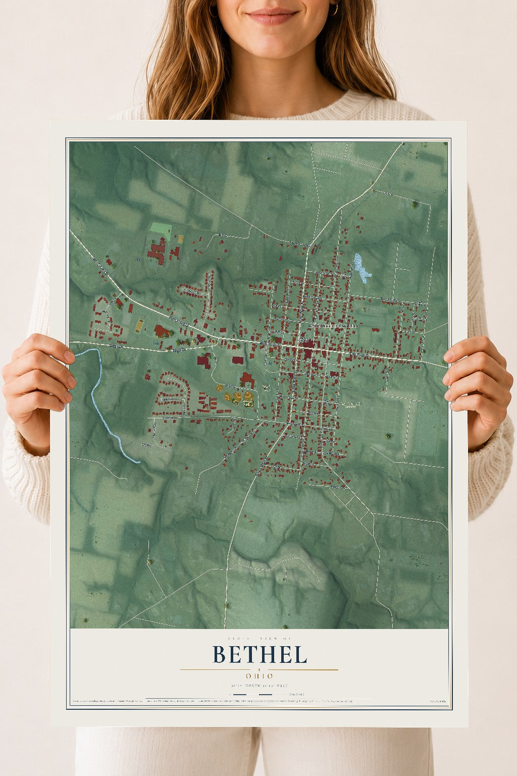 Map of Bethel, Ohio, 18 x 24 inch unframed archival matte print