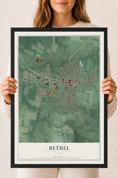 Map of Bethel, Ohio, 18 x 24 inch print in a black wood frame