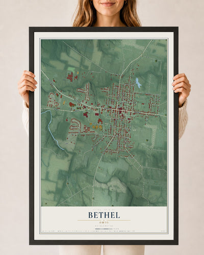 Map of Bethel, Ohio, 24 x 36 inch print in a black wood frame