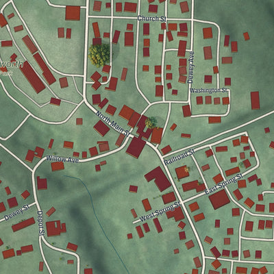 Close-up of the map of Bethesda, Ohio print showing street and building detail