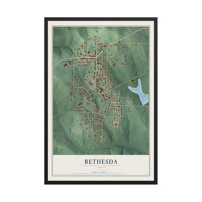 Map of Bethesda, Ohio, 12 x 18 inch print in a black wood frame