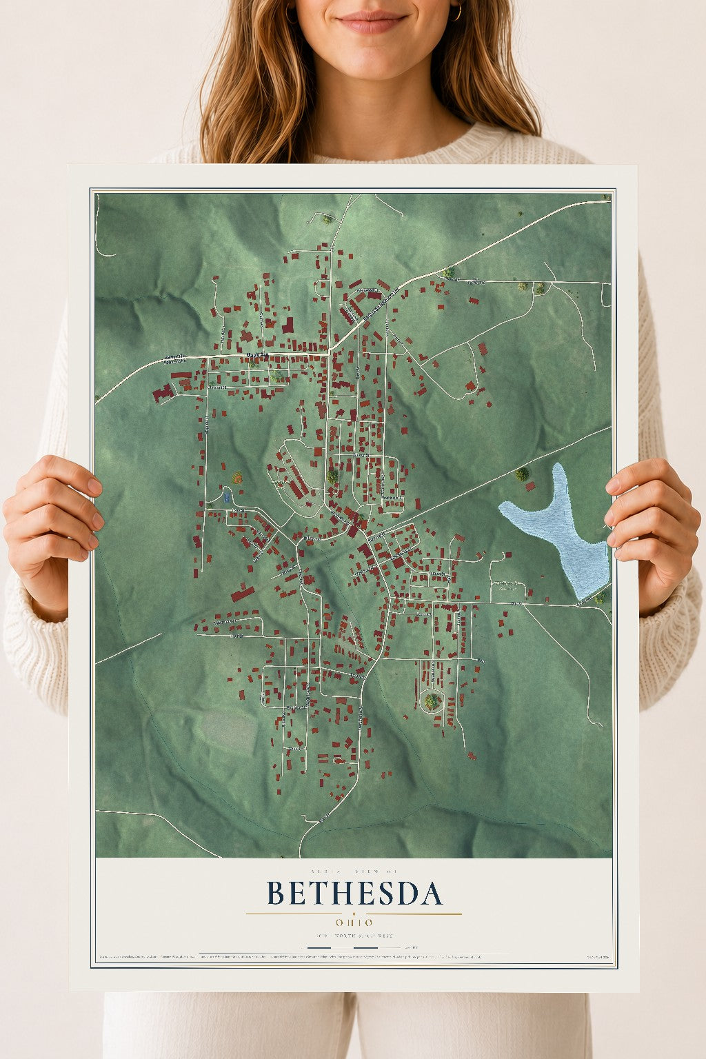 Map of Bethesda, Ohio, 18 x 24 inch unframed archival matte print
