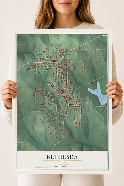 Map of Bethesda, Ohio, 18 x 24 inch unframed archival matte print