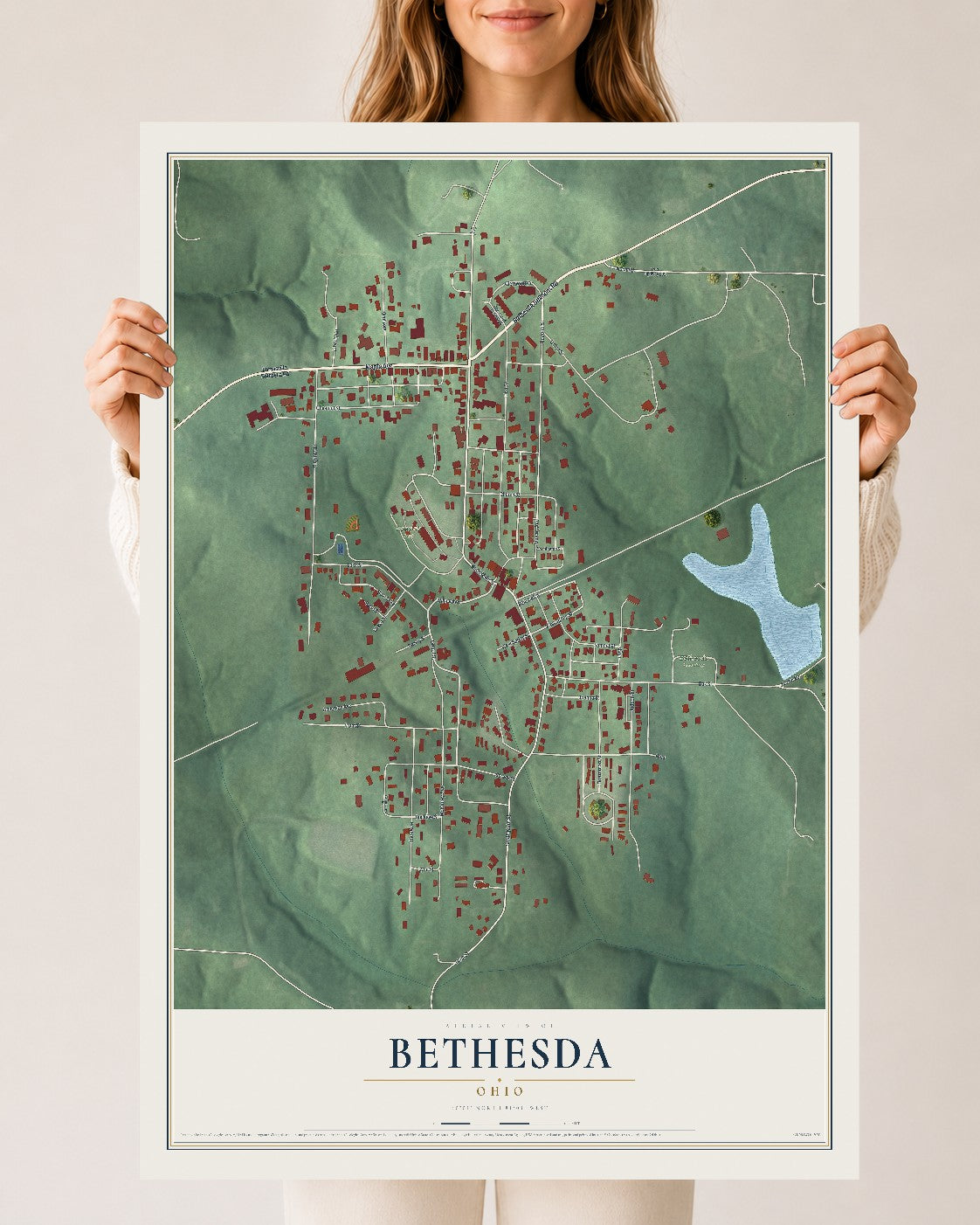 Map of Bethesda, Ohio, 24 x 36 inch unframed archival matte print