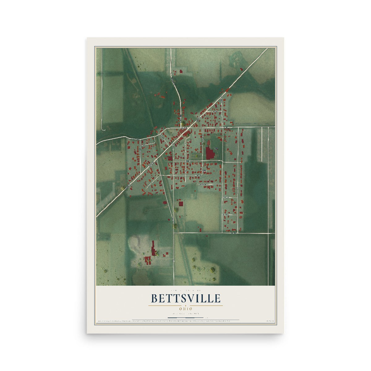 Map of Bettsville, Ohio, 12 x 18 inch unframed archival matte print