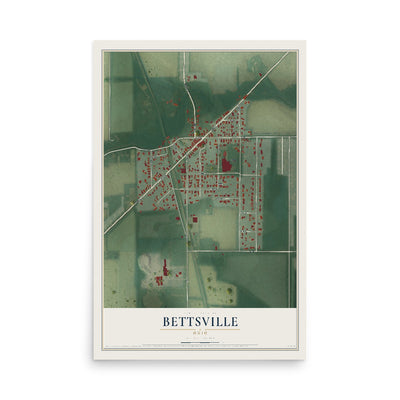 Map of Bettsville, Ohio, 12 x 18 inch unframed archival matte print