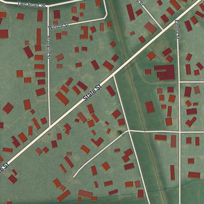 Close-up of the map of Bettsville, Ohio print showing street and building detail