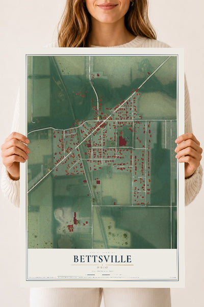 Map of Bettsville, Ohio, 18 x 24 inch unframed archival matte print