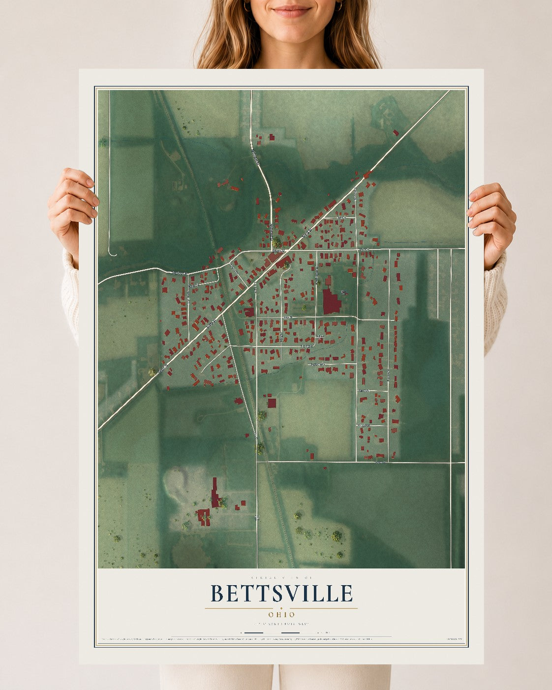 Map of Bettsville, Ohio, 24 x 36 inch unframed archival matte print