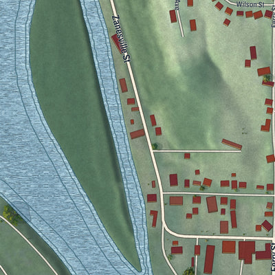 Second close-up of the map of Beverly, Ohio print showing more streets and buildings