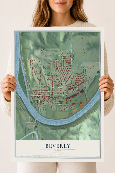 Map of Beverly, Ohio, 18 x 24 inch unframed archival matte print