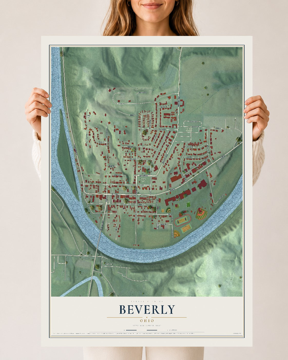 Map of Beverly, Ohio, 24 x 36 inch unframed archival matte print