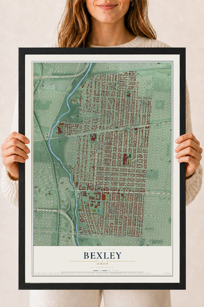 Map of Bexley, Ohio, 18 x 24 inch print in a black wood frame
