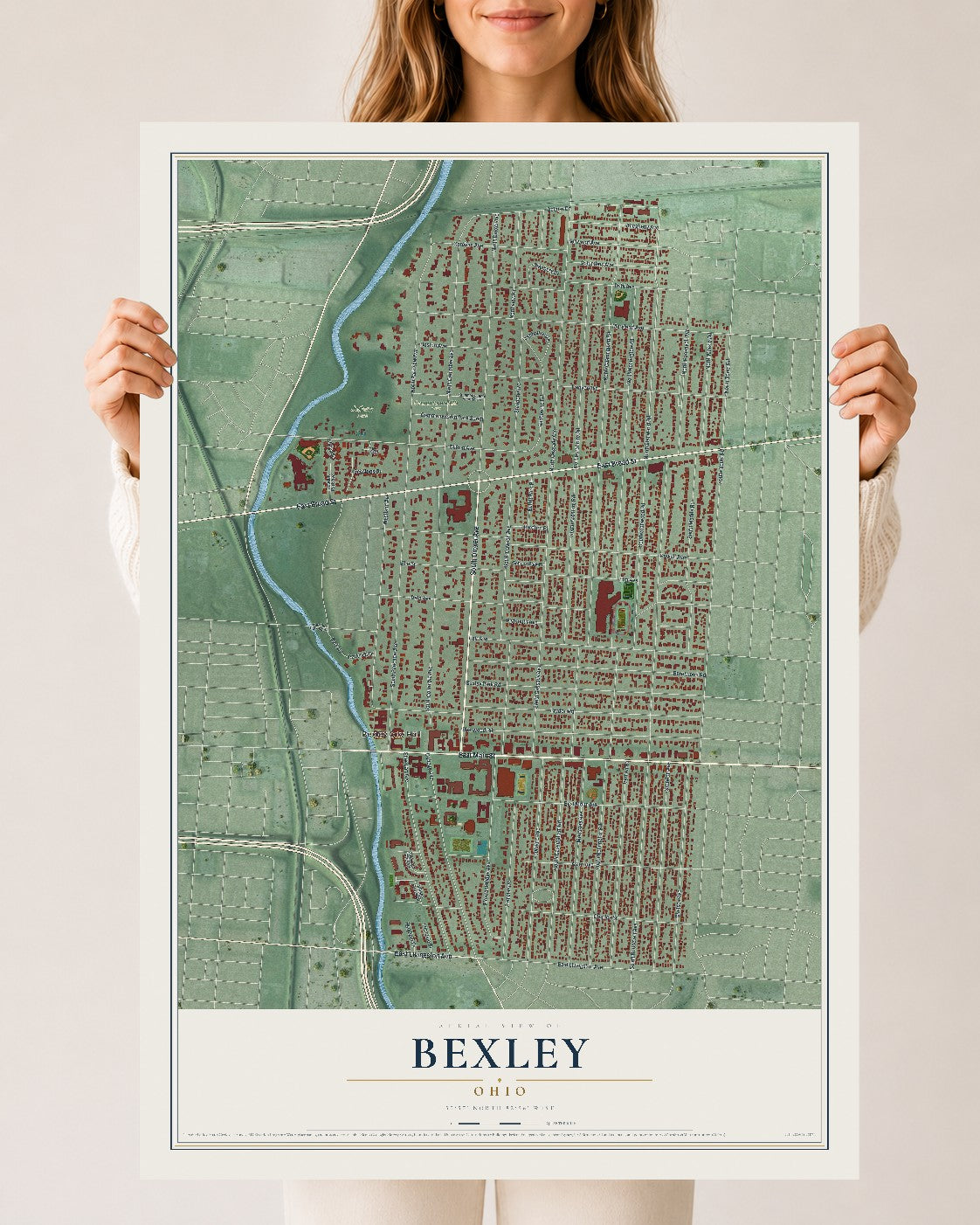 Map of Bexley, Ohio, 24 x 36 inch unframed archival matte print