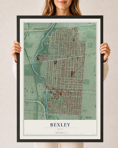 Map of Bexley, Ohio, 24 x 36 inch print in a black wood frame