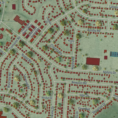 Close-up of the map of Blacklick Estates, Ohio print showing street and building detail