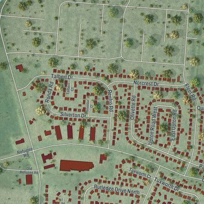 Second close-up of the map of Blacklick Estates, Ohio print showing more streets and buildings