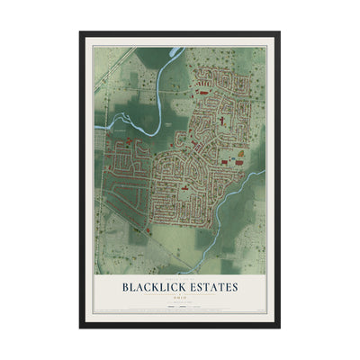Map of Blacklick Estates, Ohio, 12 x 18 inch print in a black wood frame