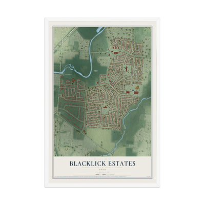 Map of Blacklick Estates, Ohio, 12 x 18 inch print in a white wood frame