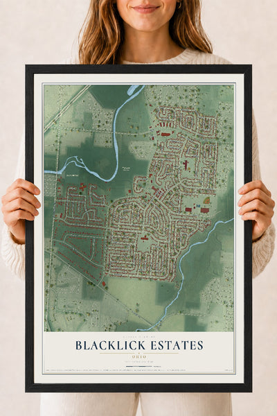 Map of Blacklick Estates, Ohio, 18 x 24 inch print in a black wood frame