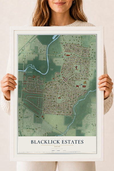Map of Blacklick Estates, Ohio, 18 x 24 inch print in a white wood frame