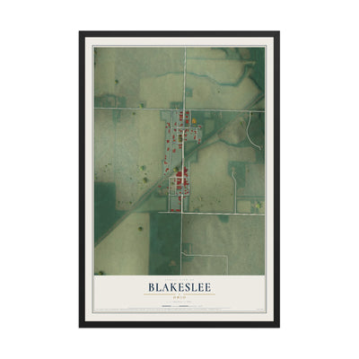 Map of Blakeslee, Ohio, 12 x 18 inch print in a black wood frame