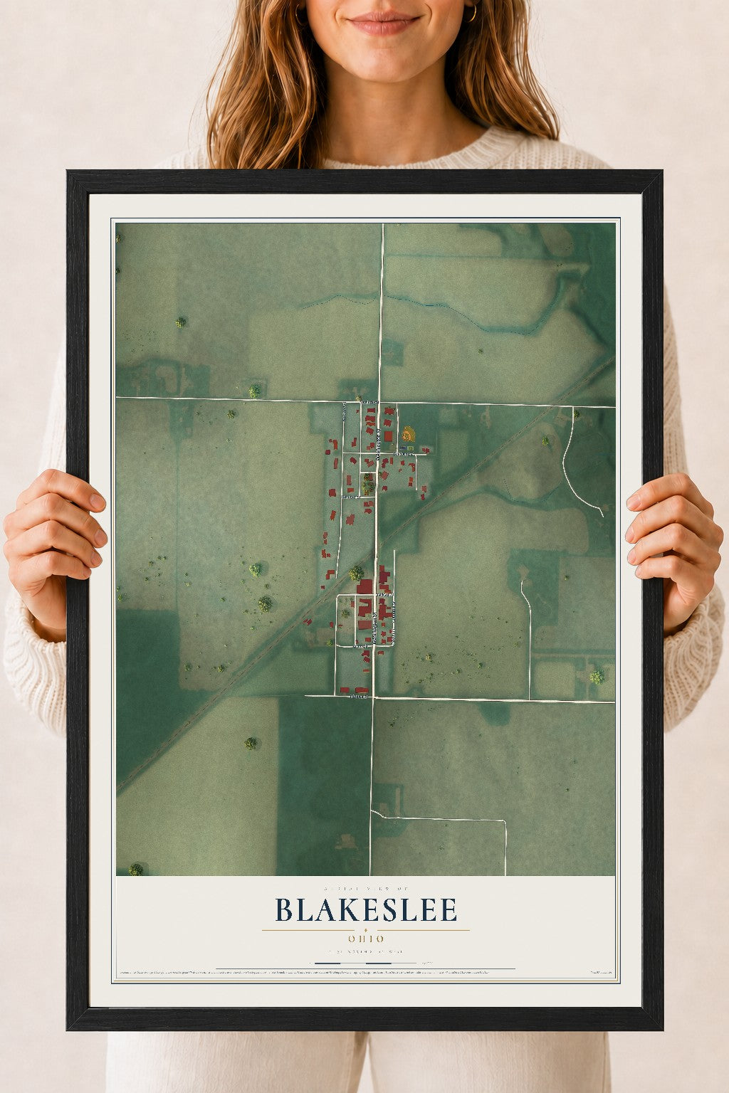 Map of Blakeslee, Ohio, 18 x 24 inch print in a black wood frame