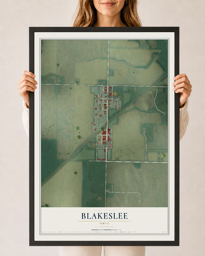 Map of Blakeslee, Ohio, 24 x 36 inch print in a black wood frame