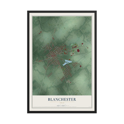 Map of Blanchester, Ohio, 12 x 18 inch print in a black wood frame
