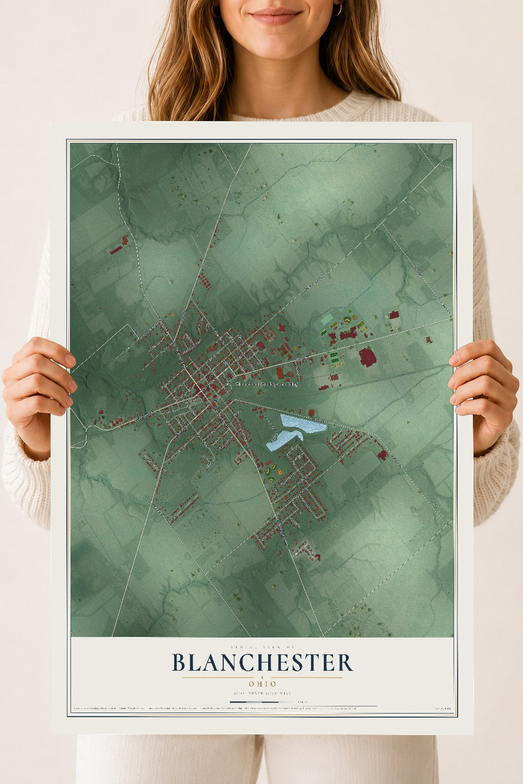 Map of Blanchester, Ohio, 18 x 24 inch unframed archival matte print
