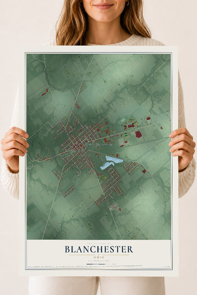 Map of Blanchester, Ohio, 18 x 24 inch unframed archival matte print