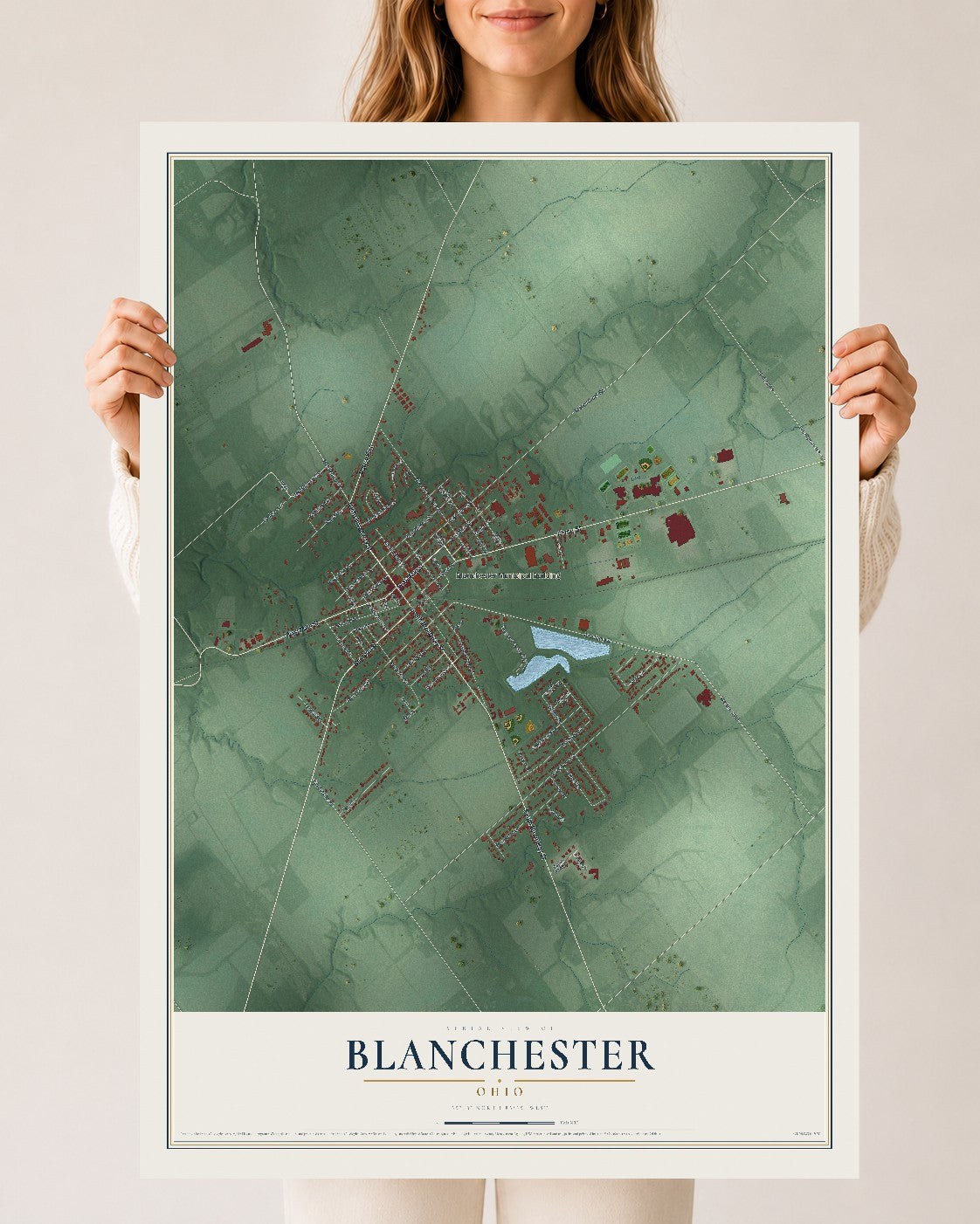 Map of Blanchester, Ohio, 24 x 36 inch unframed archival matte print