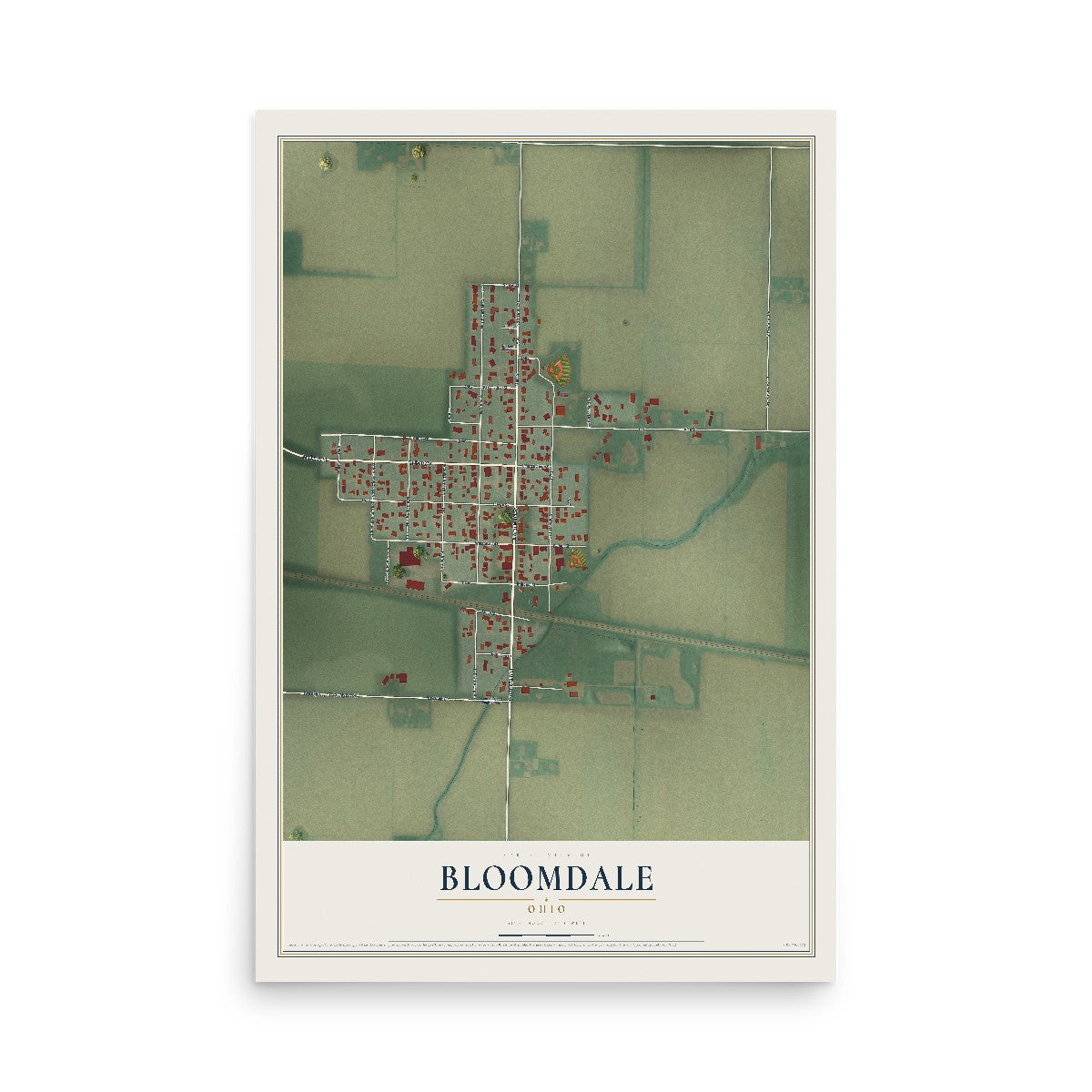 Map of Bloomdale, Ohio, 12 x 18 inch unframed archival matte print