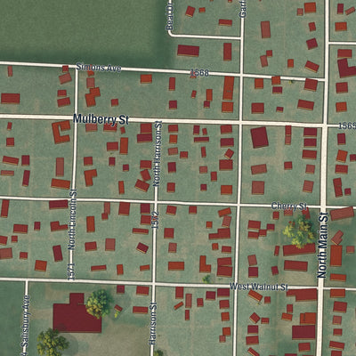 Close-up of the map of Bloomdale, Ohio print showing street and building detail