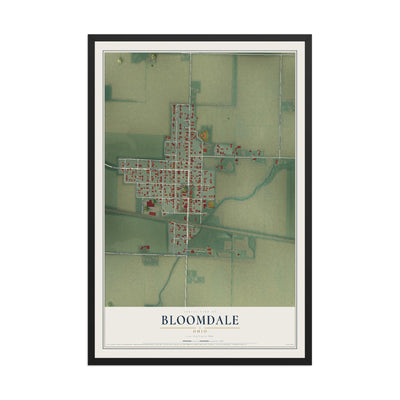 Map of Bloomdale, Ohio, 12 x 18 inch print in a black wood frame