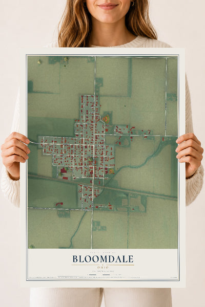 Map of Bloomdale, Ohio, 18 x 24 inch unframed archival matte print
