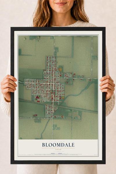 Map of Bloomdale, Ohio, 18 x 24 inch print in a black wood frame