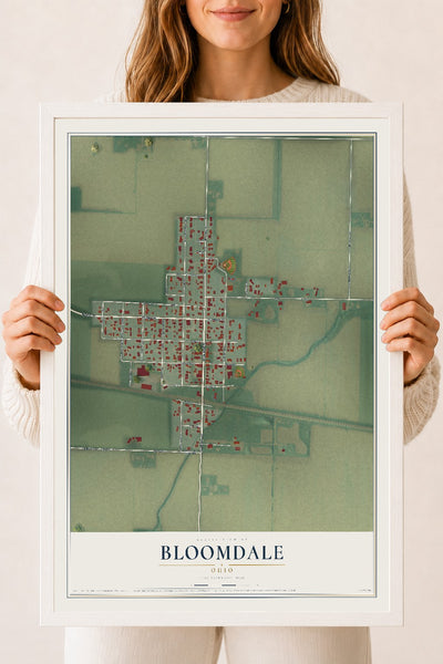 Map of Bloomdale, Ohio, 18 x 24 inch print in a white wood frame